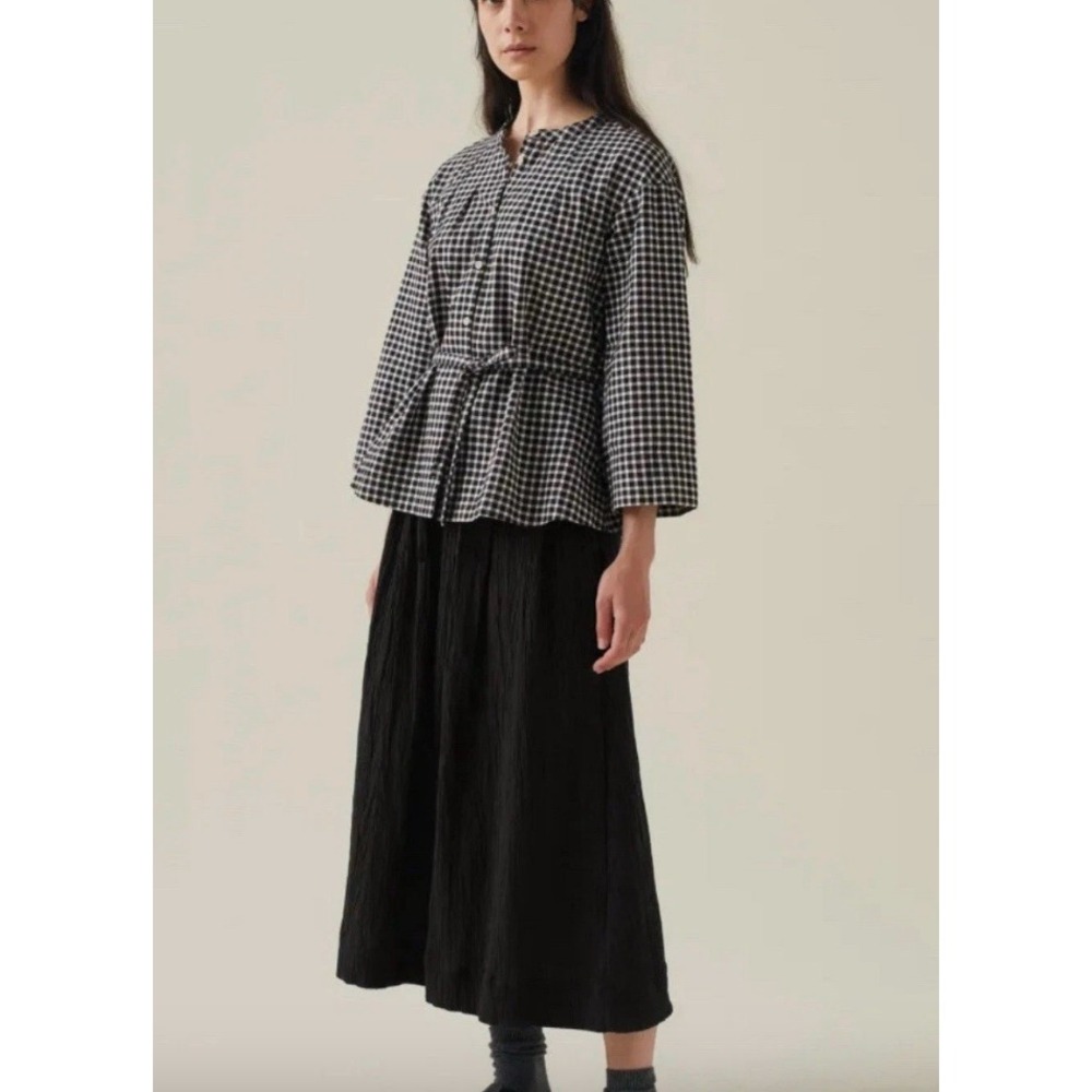Toast Gingham Check Button Up Shirt Women's XL Black White Tie Waist READ